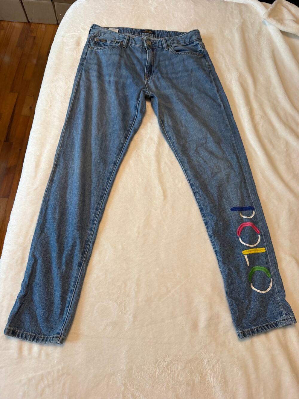 Polo Ralph Lauren Girls Slim Boyfriend Jeans Embroidered Logo Med Wash Blue (16)